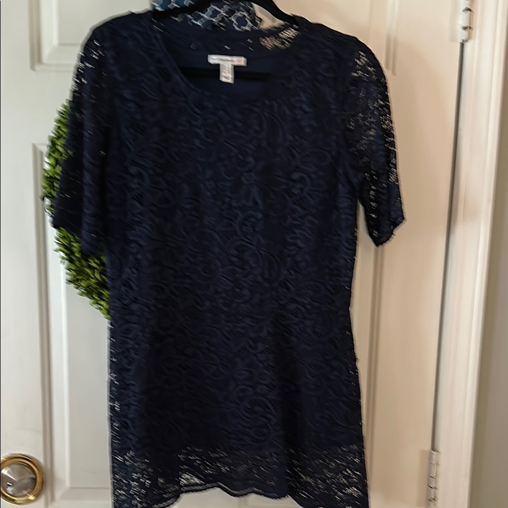 Navy Lace Short Sleeve Top